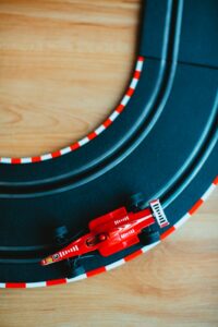 top view photo of toy car in race track